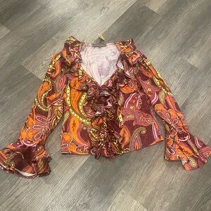 Paisley Ruffle Blouse Orange pink double d ranch